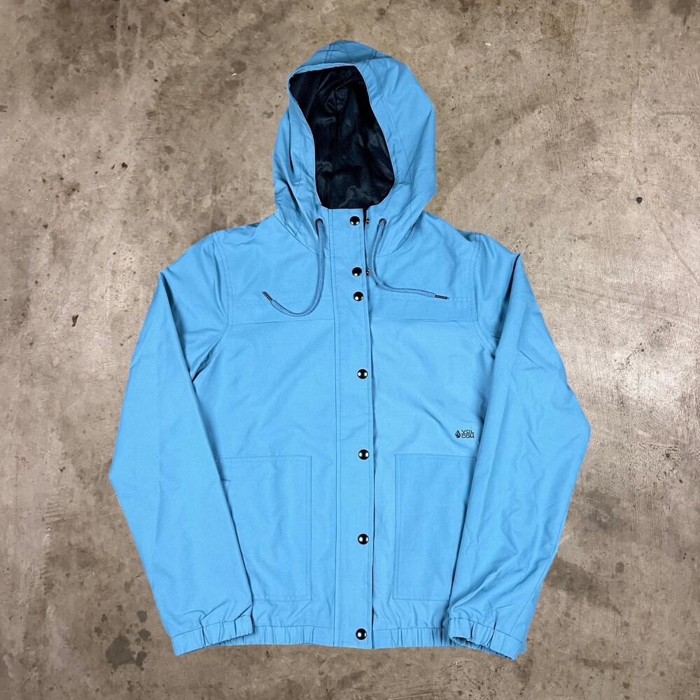 Volcom Enemy Stone Jacket Water Repellent Hooded Windbreaker Blue Womens Size M